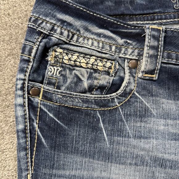 Miss Me Jeans Womens 29 Blue Signature Skinny Embellished Rhinestone Whiskers - Picture 9 of 10